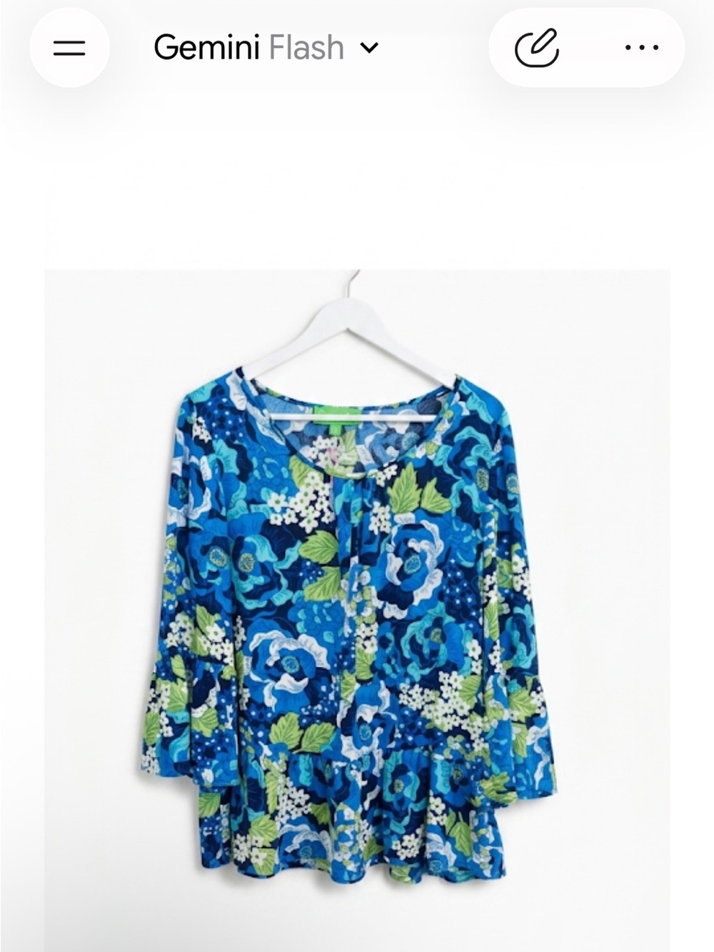 Pappagallo Navy and Turquoise Floral Ruffle Tunic nwt large ptp 24
